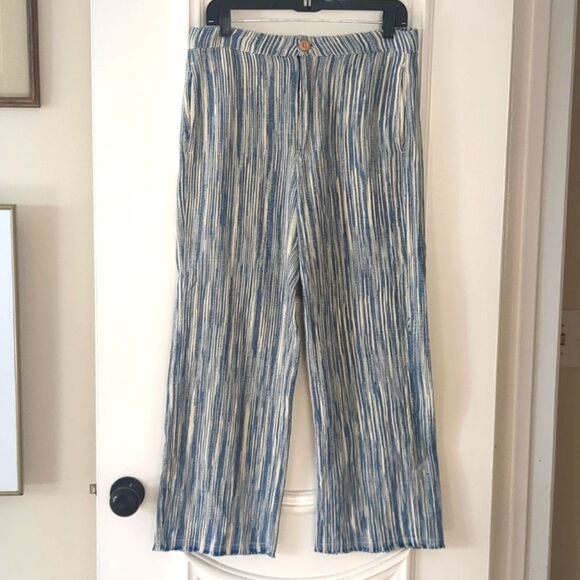 Free People Pants Size 4 Raw Hem Wide Leg Marta Yarn Dye Trousers Wide Leg - Picture 4 of 10